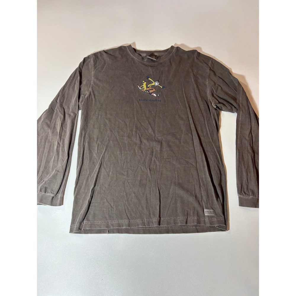 Life is Good Shirt Mens Large Brown Excellent Board Meeting Surfing Graphic LS